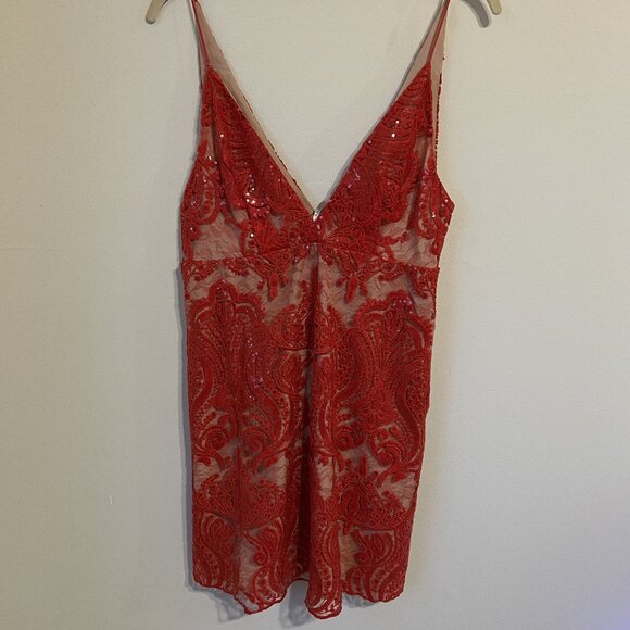 Free People Night Shimmer Mini Red Sequin Dress Women's Size 6 - Picture 2 of 9